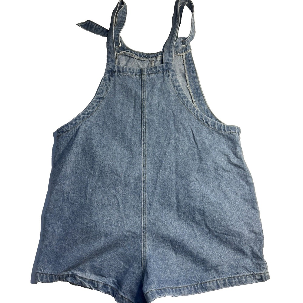 Denim Tie-Strap Jean Shorts Romper - Blue - Picture 2 of 8